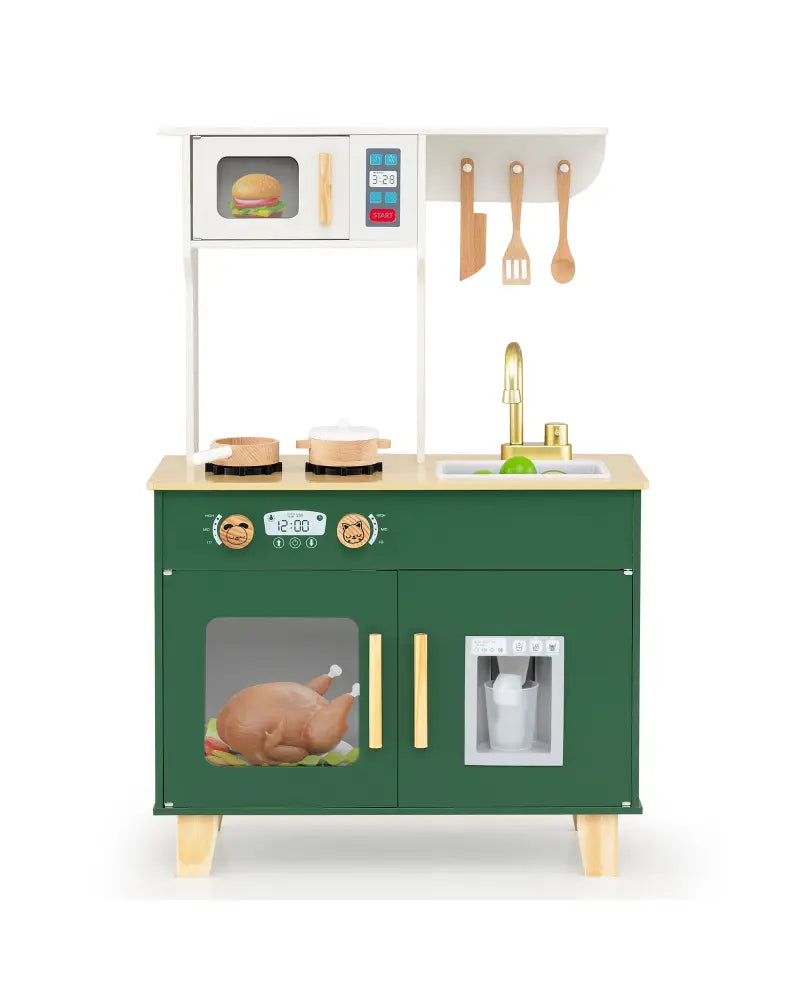 Kids Play Kitchen with Microwave and Rotation Knobs for Girls Boys Aged 3-6-Green - Green - Play Kitchen Sets