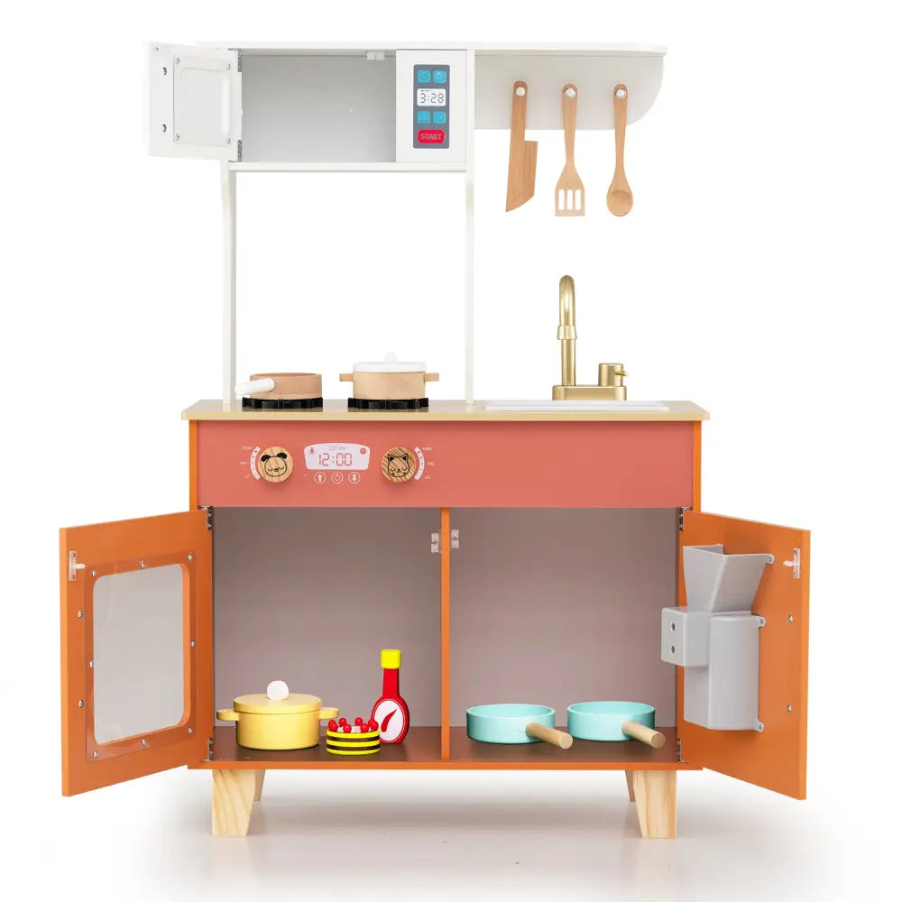 Kids Play Kitchen with Microwave and Rotation Knobs for Girls Boys Aged 3-6-Orange - Orange - Play Kitchen Sets