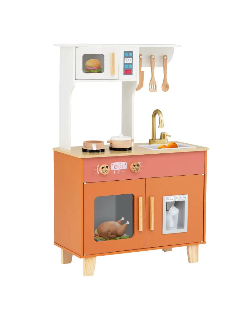Kids Play Kitchen with Microwave and Rotation Knobs for Girls Boys Aged 3-6-Orange - Orange - Play Kitchen Sets