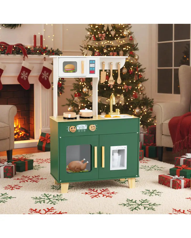 Kids Play Kitchen with Microwave and Rotation Knobs for Girls Boys Aged 3-6-Green - Green - Play Kitchen Sets