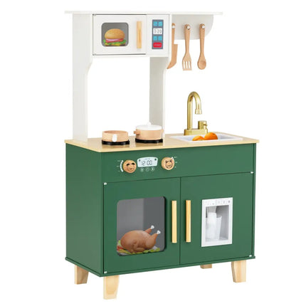 Kids Play Kitchen with Microwave and Rotation Knobs for Girls Boys Aged 3 - 6 - Green - Oasis Home Essentials