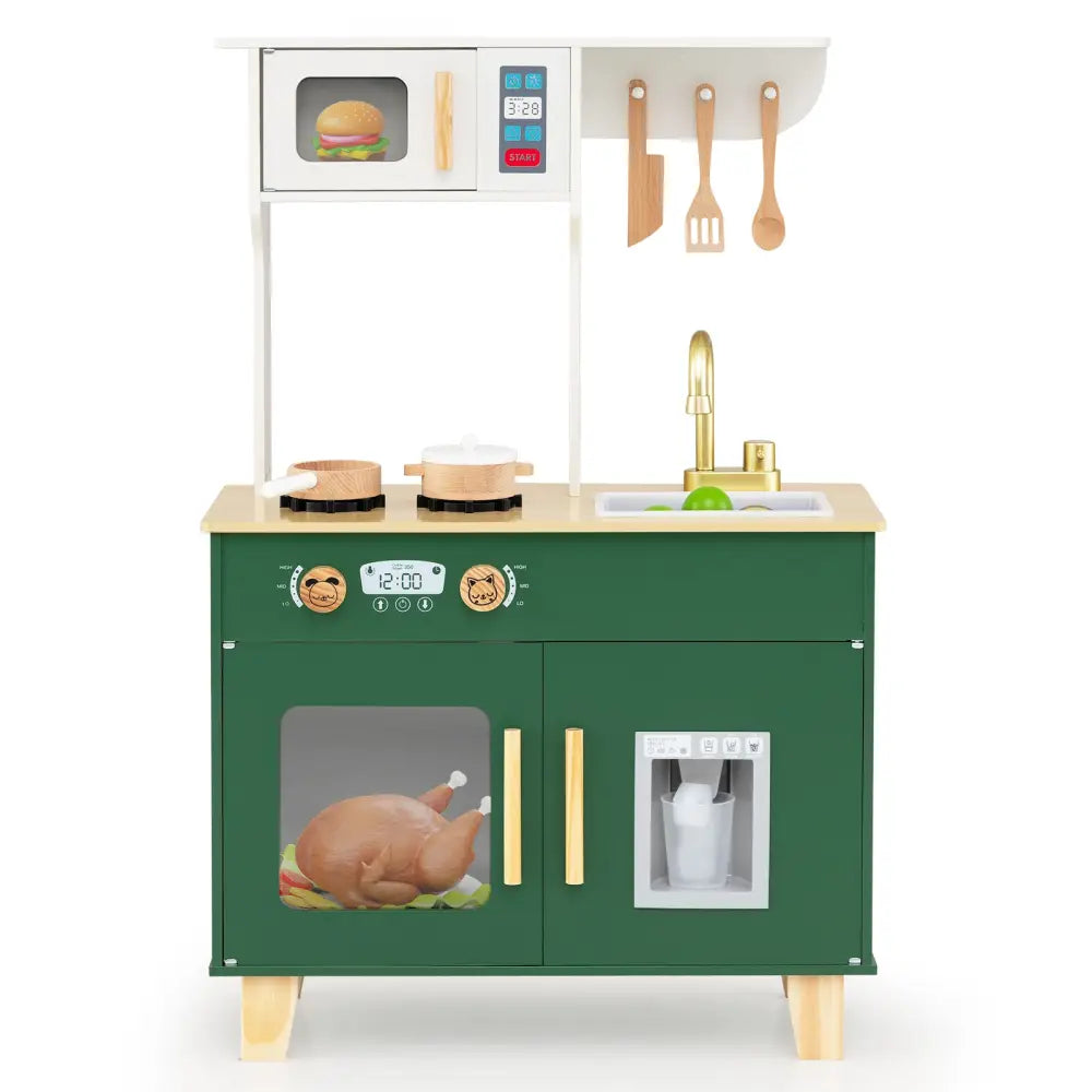Kids Play Kitchen with Microwave and Rotation Knobs for Girls Boys Aged 3-6-Green - Green - Play Kitchen Sets