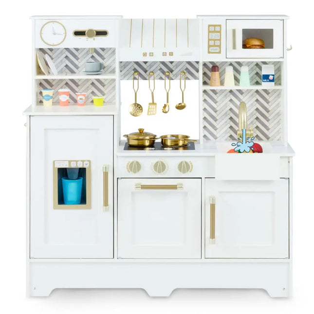 Kids Play Kitchen with Stoves and Faucet for Girls Boys Aged 3 - 6 - White - Oasis Home Essentials