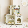 Kids Play Kitchen Wooden Corner Kitchen Playset with Working Faucet and Sink-Beige - Beige - Play Kitchen Sets