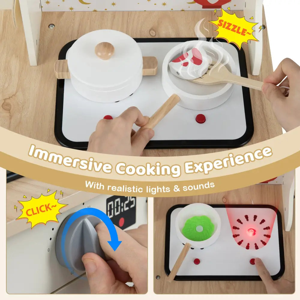 Kids Play Kitchen Wooden Corner Kitchen Playset with Working Faucet and Sink-Beige - Beige - Play Kitchen Sets