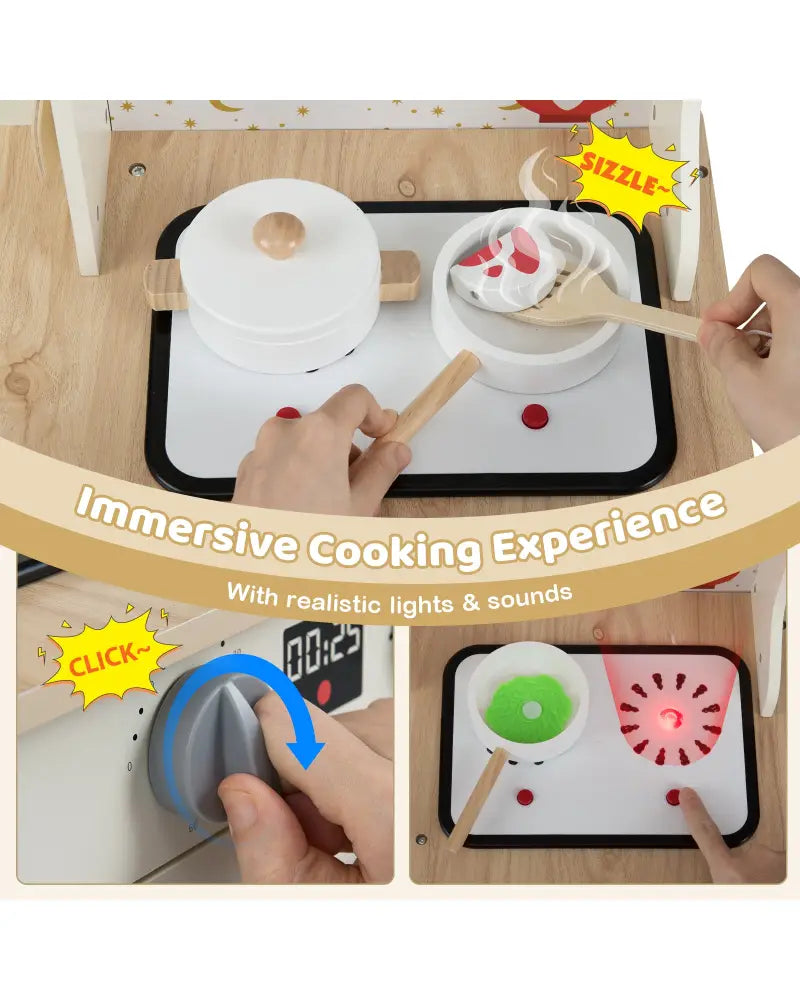 Kids Play Kitchen Wooden Corner Kitchen Playset with Working Faucet and Sink-Beige - Beige - Play Kitchen Sets
