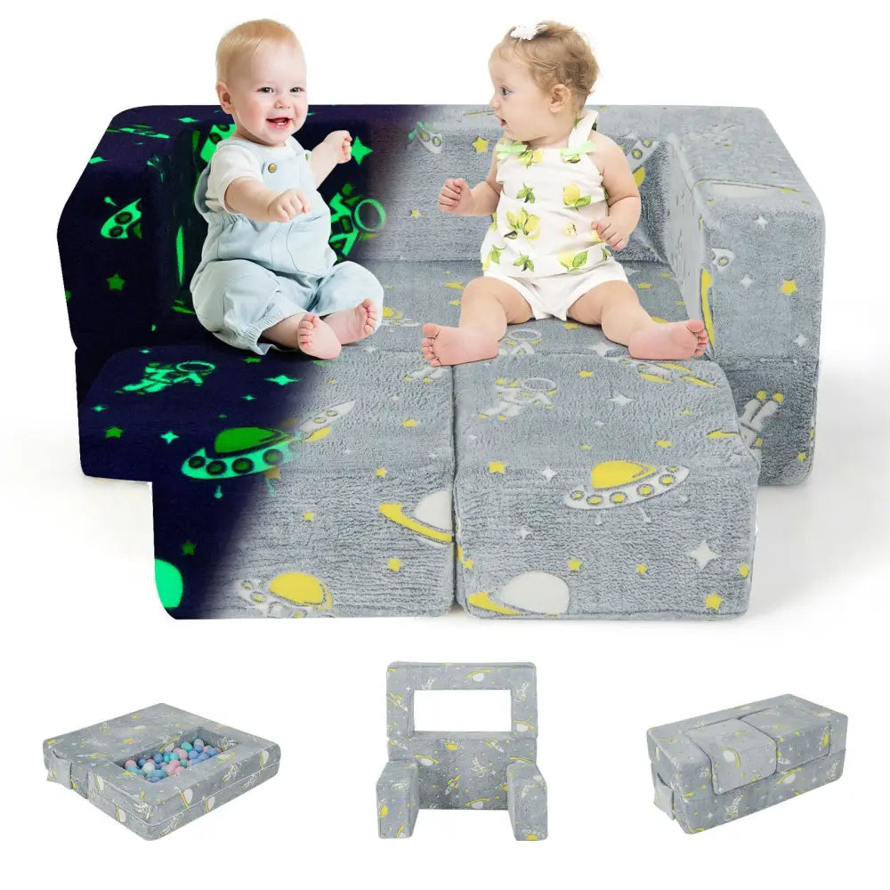 Kids Play Sofa with Ottoman and Removable & Machine Washable Cover-Gray - Gray - Kids Chairs & Seating