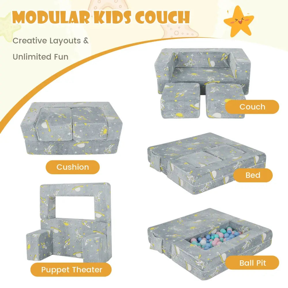 Kids Play Sofa with Ottoman and Removable & Machine Washable Cover-Gray - Gray - Kids Chairs & Seating