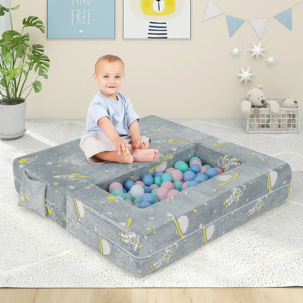 Kids Play Sofa with Ottoman and Removable & Machine Washable Cover-Gray - Gray - Kids Chairs & Seating