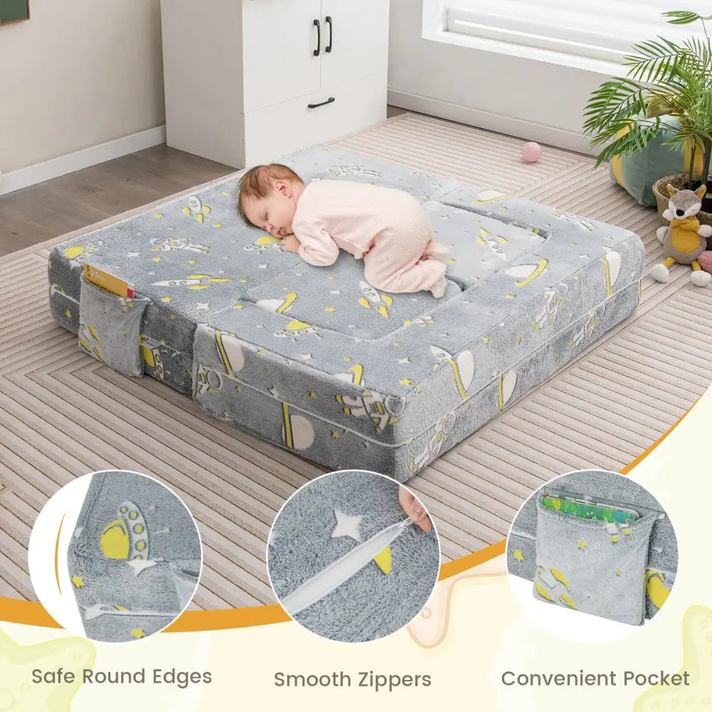 Kids Play Sofa with Ottoman and Removable & Machine Washable Cover-Gray - Gray - Kids Chairs & Seating