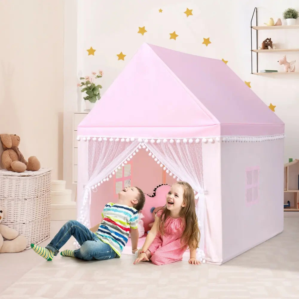 Kids Play Tent Large Playhouse Children Play Castle Fairy Tent Gift with Mat-Pink - Pink - Play Tents & Playhouse