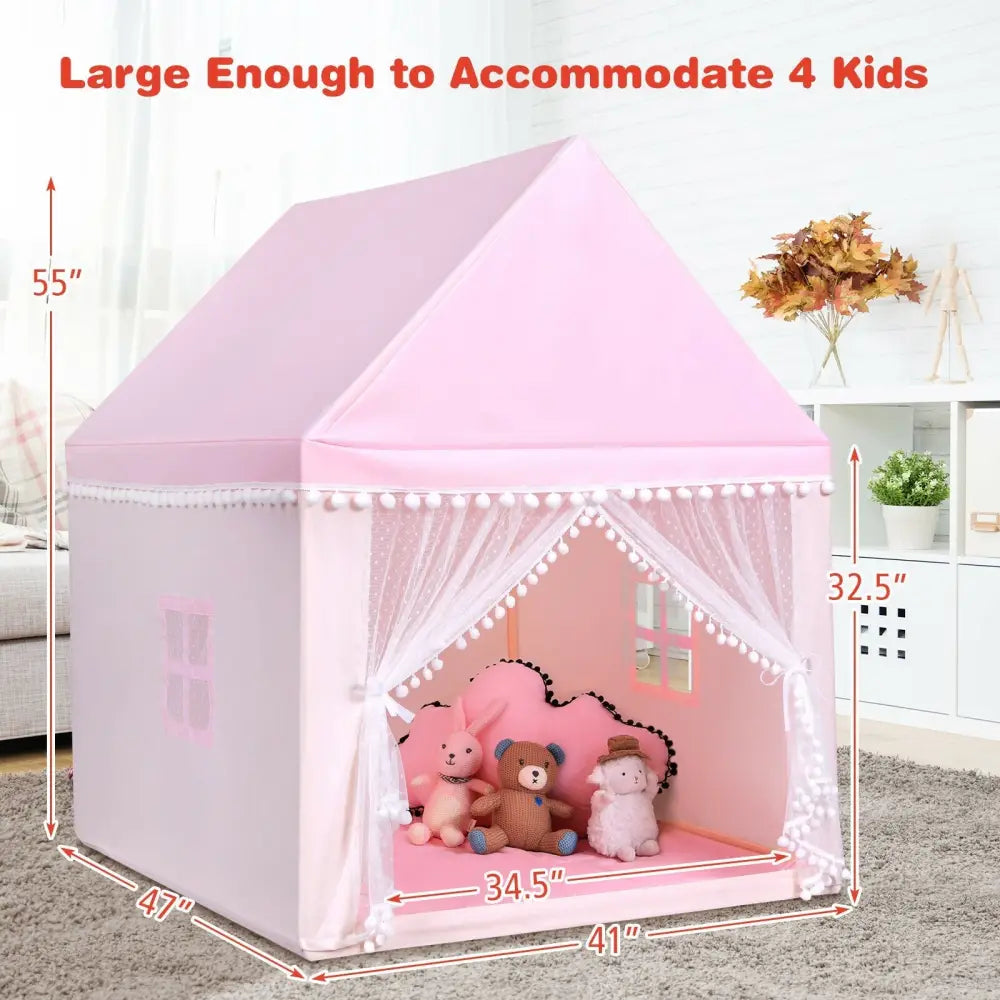 Kids Play Tent Large Playhouse Children Play Castle Fairy Tent Gift with Mat-Pink - Pink - Play Tents & Playhouse