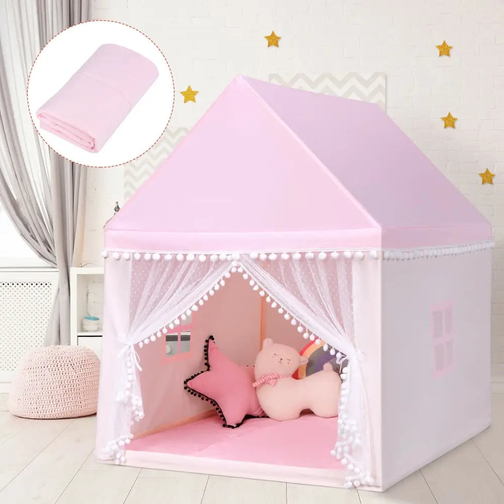 Kids Play Tent Large Playhouse Children Play Castle Fairy Tent Gift with Mat-Pink - Pink - Play Tents & Playhouse