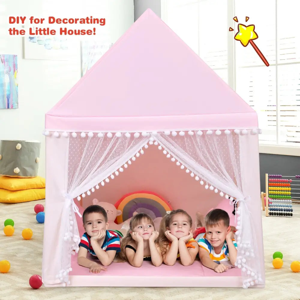 Kids Play Tent Large Playhouse Children Play Castle Fairy Tent Gift with Mat-Pink - Pink - Play Tents & Playhouse