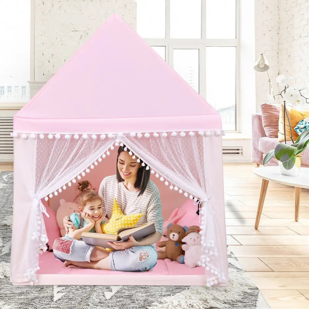 Kids Play Tent Large Playhouse Children Play Castle Fairy Tent Gift with Mat-Pink - Pink - Play Tents & Playhouse