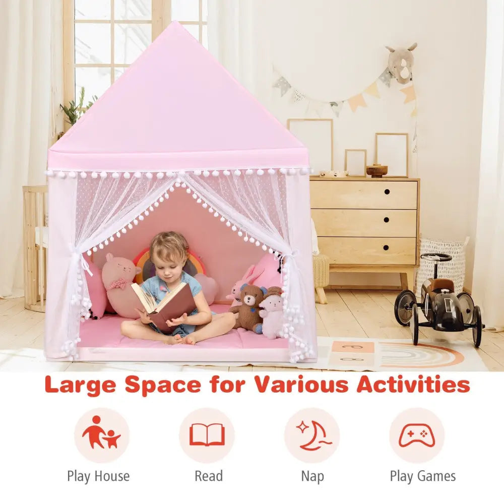 Kids Play Tent Large Playhouse Children Play Castle Fairy Tent Gift with Mat-Pink - Pink - Play Tents & Playhouse