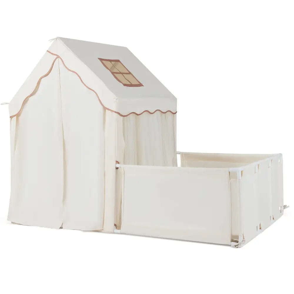 Kids Play Tent with Playpen 2-in-1 Toddler Playhouse with Yard-Beige - Beige - Play Tents & Playhouse