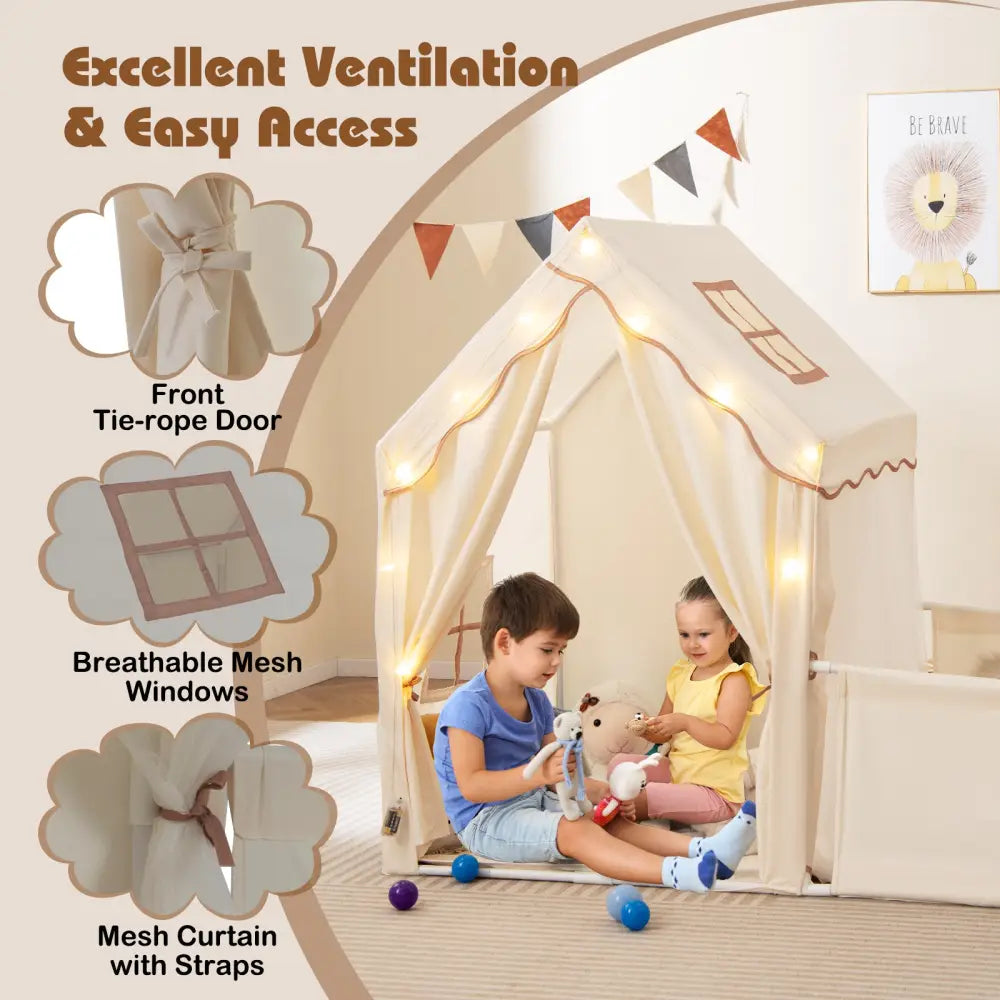 Kids Play Tent with Playpen 2-in-1 Toddler Playhouse with Yard-Beige - Beige - Play Tents & Playhouse
