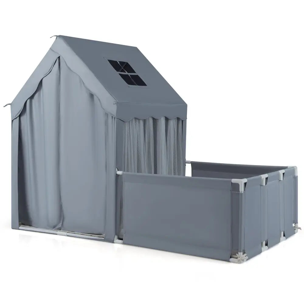 Kids Play Tent with Playpen 2-in-1 Toddler Playhouse with Yard-Grey - Gray - Play Tents & Playhouse