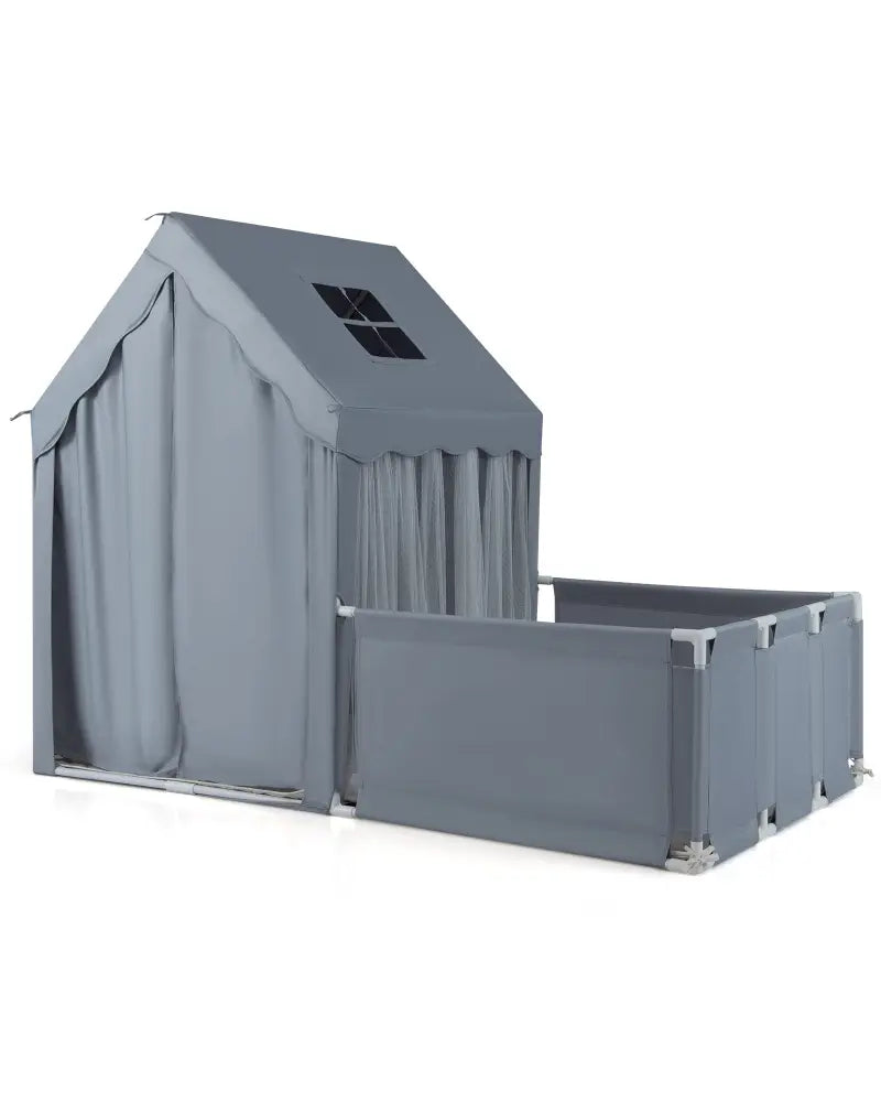 Kids Play Tent with Playpen 2-in-1 Toddler Playhouse with Yard-Grey - Gray - Play Tents & Playhouse