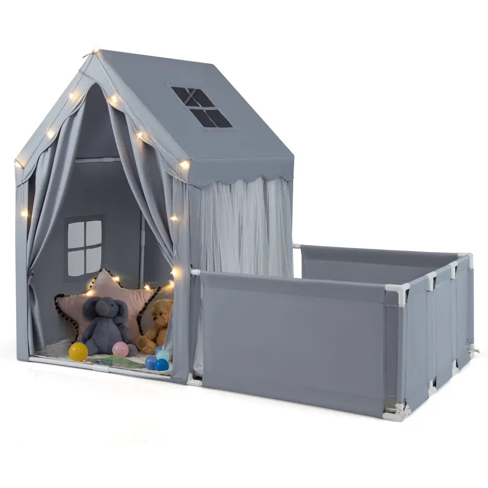 Kids Play Tent with Playpen 2-in-1 Toddler Playhouse with Yard-Grey - Gray - Play Tents & Playhouse