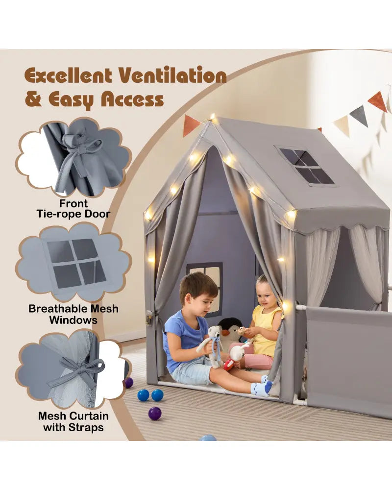 Kids Play Tent with Playpen 2-in-1 Toddler Playhouse with Yard-Grey - Gray - Play Tents & Playhouse
