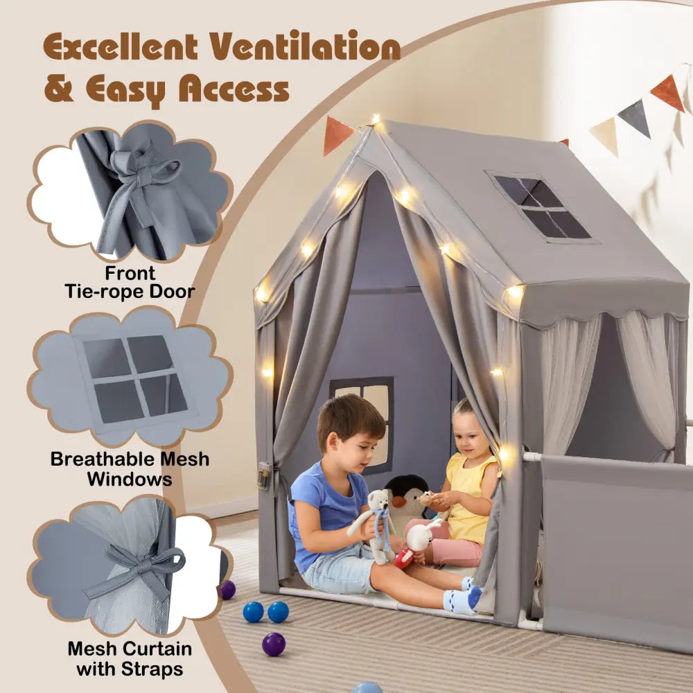 Kids Play Tent with Playpen 2-in-1 Toddler Playhouse with Yard-Grey - Gray - Play Tents & Playhouse