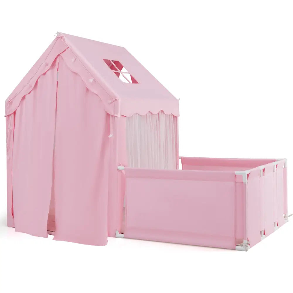 Kids Play Tent with Playpen 2-in-1 Toddler Playhouse with Yard-Pink - Pink - Play Tents & Playhouse
