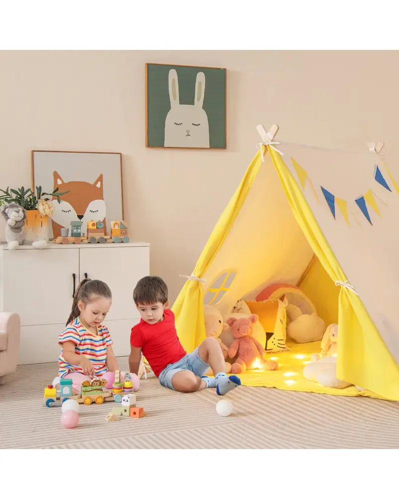 Kids Play Tent with Solid Wood Frame Holiday Birthday Gift & Toy for Boys & Girls-Yellow - Yellow - Play Tents &