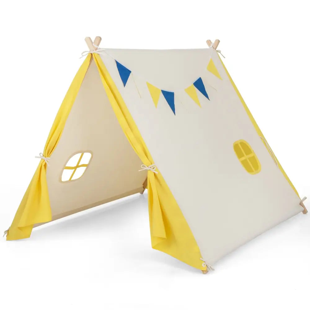 Kids Play Tent with Solid Wood Frame Holiday Birthday Gift & Toy for Boys & Girls-Yellow - Yellow - Play Tents &