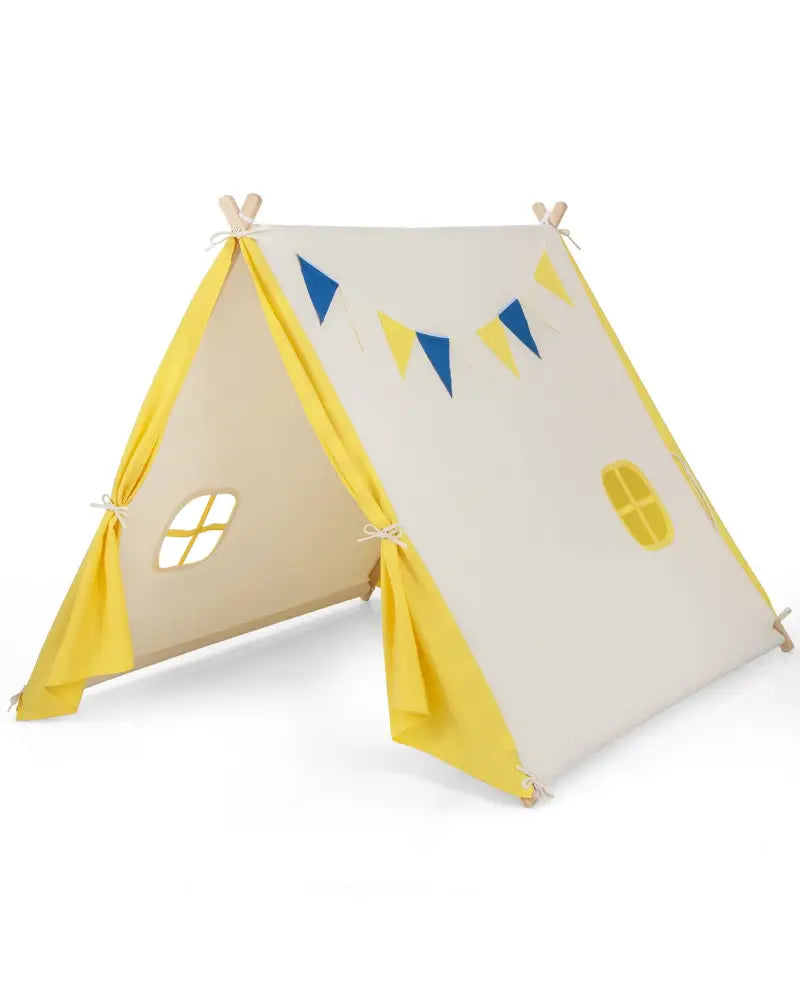 Kids Play Tent with Solid Wood Frame Holiday Birthday Gift & Toy for Boys & Girls-Yellow - Yellow - Play Tents &