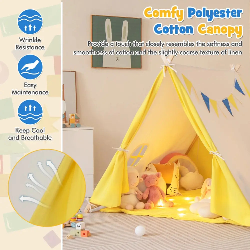 Kids Play Tent with Solid Wood Frame Holiday Birthday Gift & Toy for Boys & Girls-Yellow - Yellow - Play Tents &