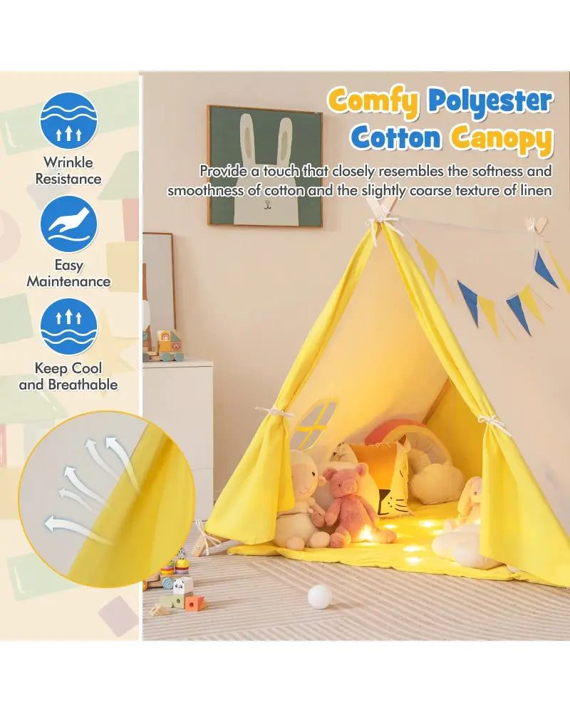 Kids Play Tent with Solid Wood Frame Holiday Birthday Gift & Toy for Boys & Girls-Yellow - Yellow - Play Tents &