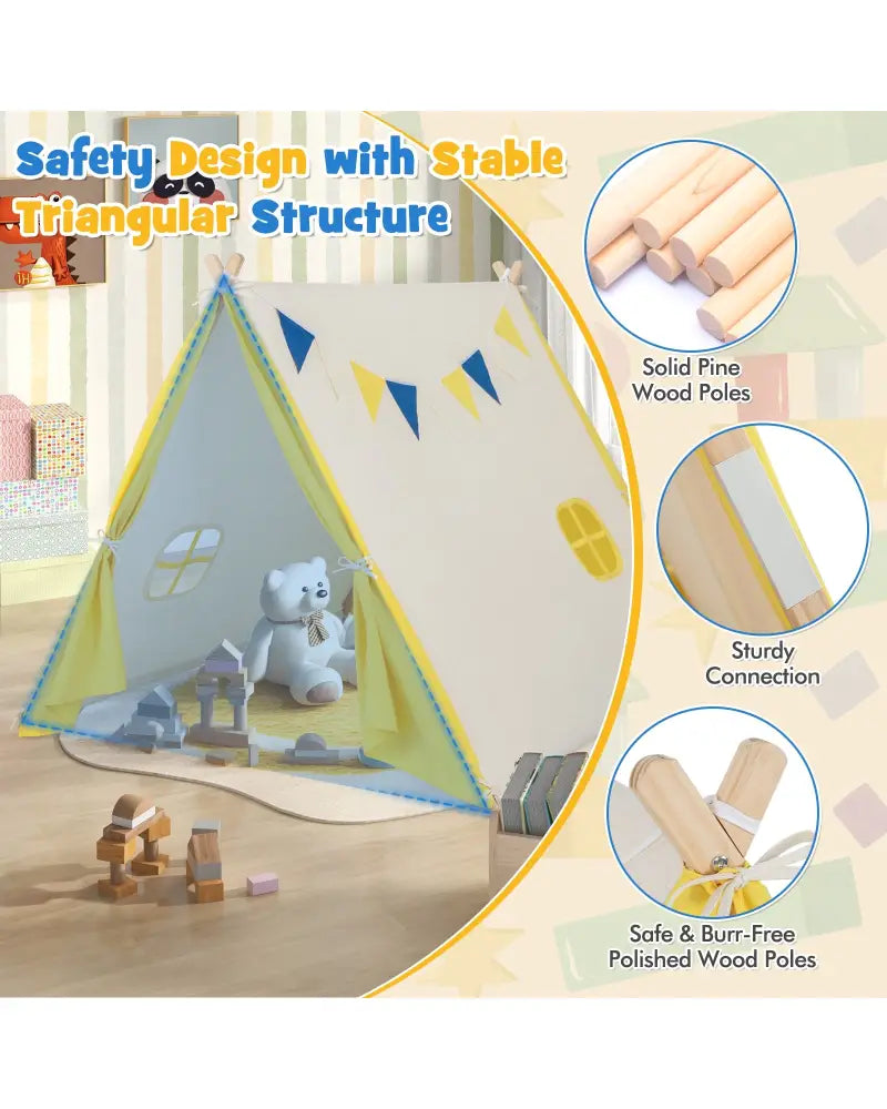 Kids Play Tent with Solid Wood Frame Holiday Birthday Gift & Toy for Boys & Girls-Yellow - Yellow - Play Tents &