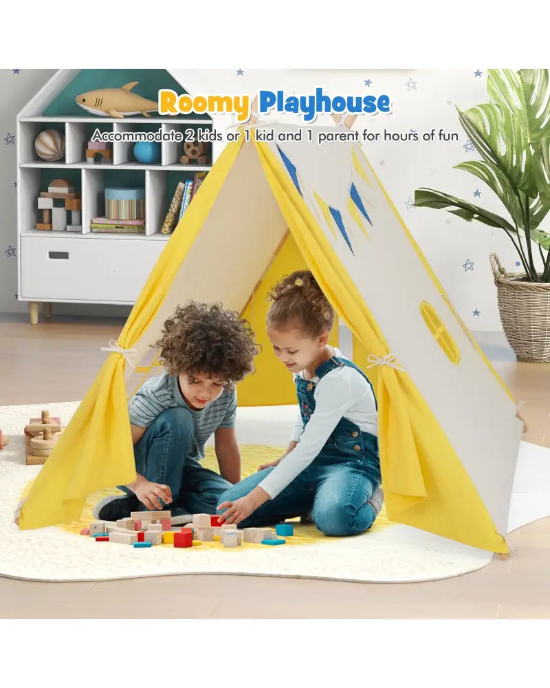 Kids Play Tent with Solid Wood Frame Holiday Birthday Gift & Toy for Boys & Girls-Yellow - Yellow - Play Tents &