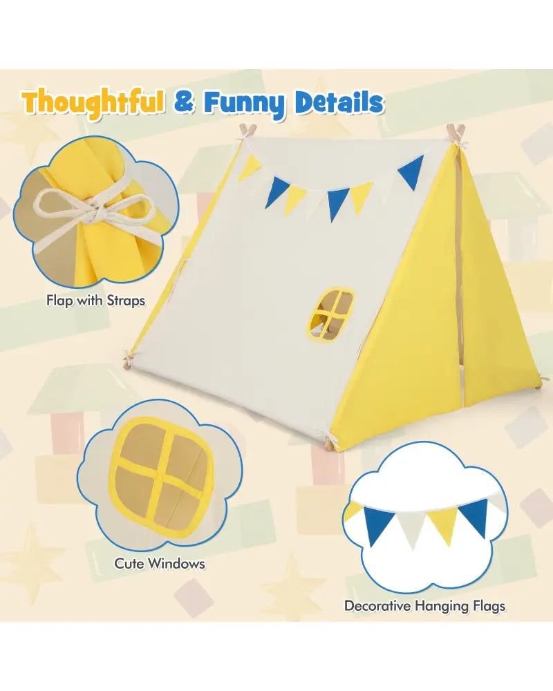 Kids Play Tent with Solid Wood Frame Holiday Birthday Gift & Toy for Boys & Girls-Yellow - Yellow - Play Tents &