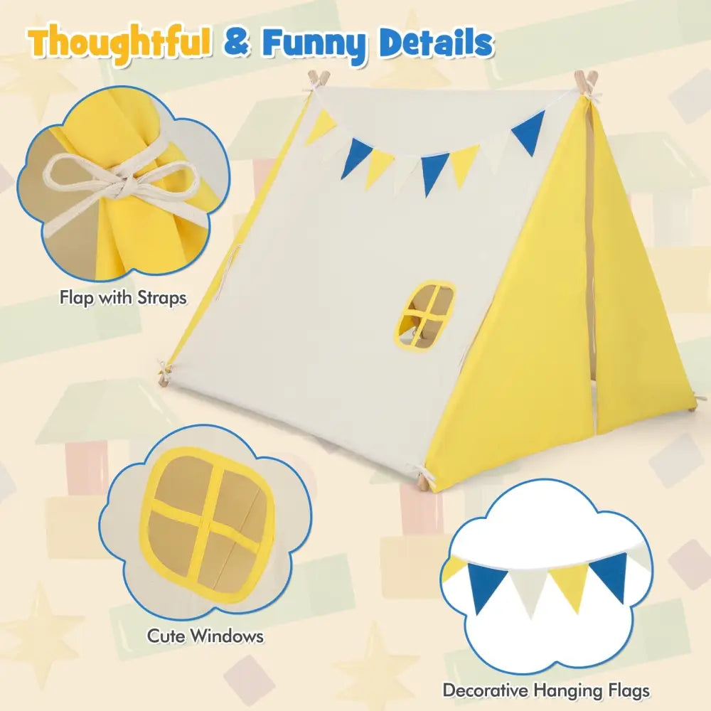 Kids Play Tent with Solid Wood Frame Holiday Birthday Gift & Toy for Boys & Girls-Yellow - Yellow - Play Tents &