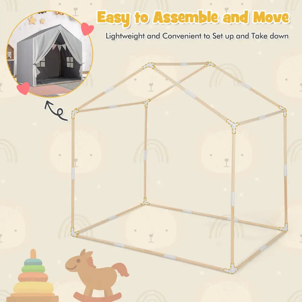 Kid’s Play Tent with Washable Cotton Mat and Flag Banner-Gray - Gray - Play Tents & Playhouse