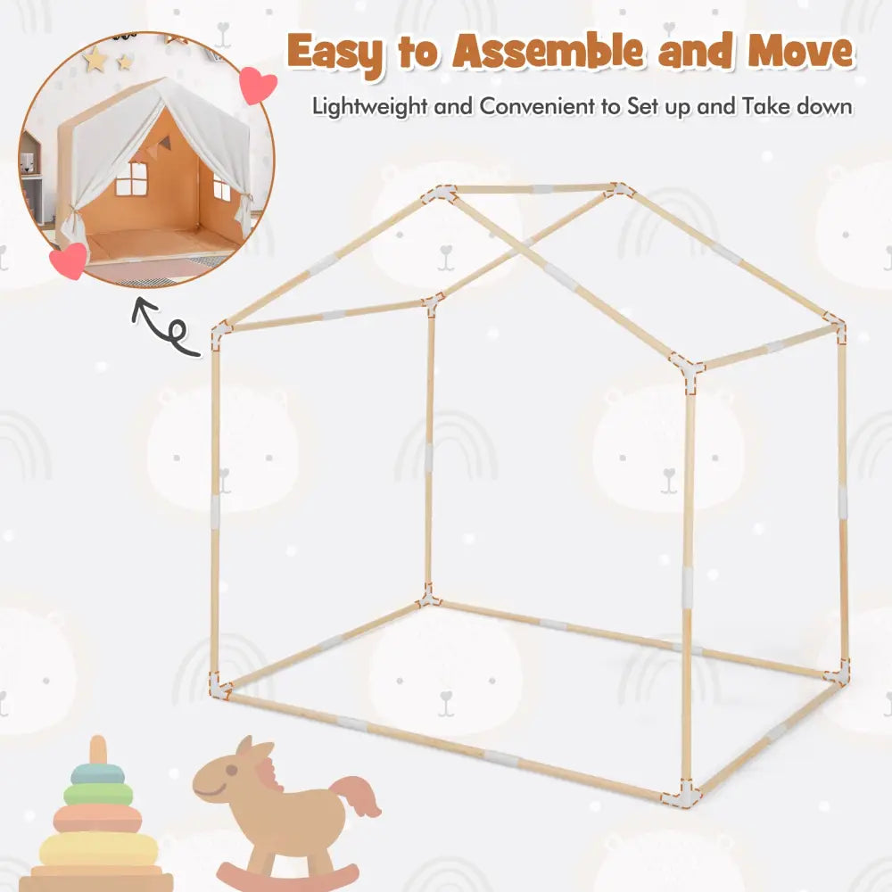 Kid’s Play Tent with Washable Cotton Mat and Flag Banner-Orange - Orange - Play Tents & Playhouse