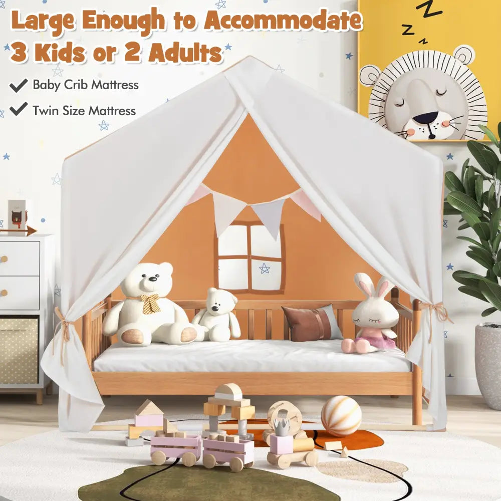 Kid’s Play Tent with Washable Cotton Mat and Flag Banner-Orange - Orange - Play Tents & Playhouse