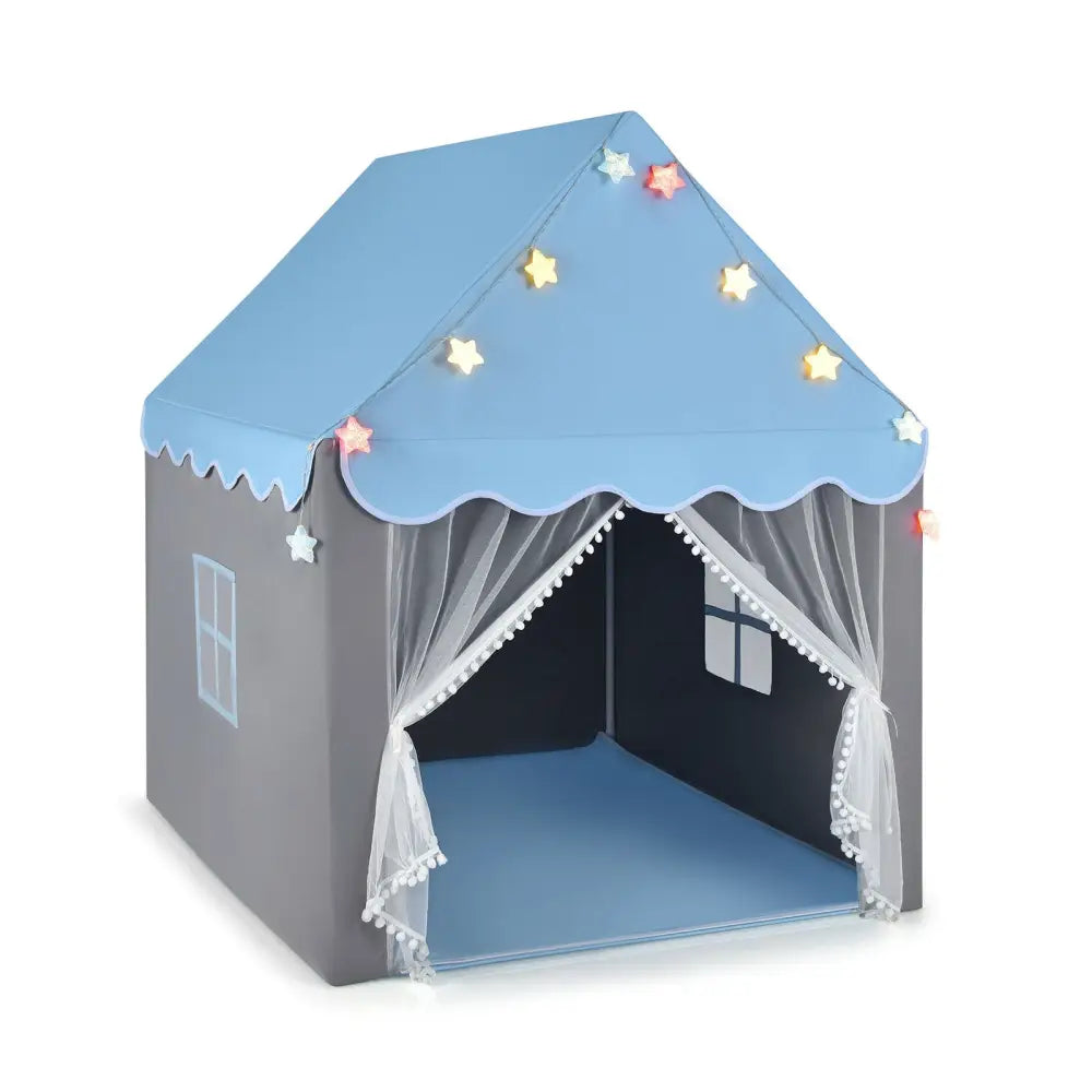 Kids Playhouse Tent with Star Lights and Mat-Blue - Blue - Play Tents & Playhouse