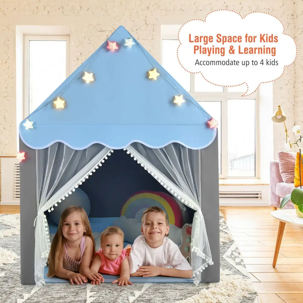 Kids Playhouse Tent with Star Lights and Mat-Blue - Blue - Play Tents & Playhouse