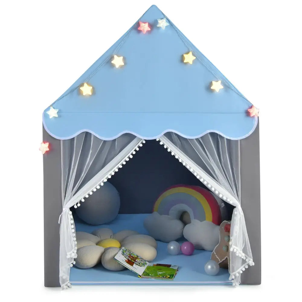 Kids Playhouse Tent with Star Lights and Mat-Blue - Blue - Play Tents & Playhouse
