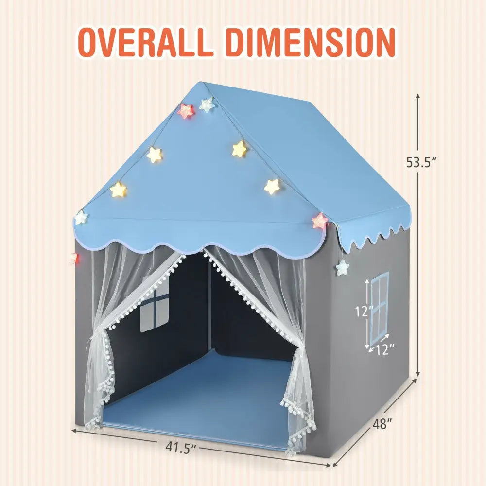 Kids Playhouse Tent with Star Lights and Mat-Blue - Blue - Play Tents & Playhouse