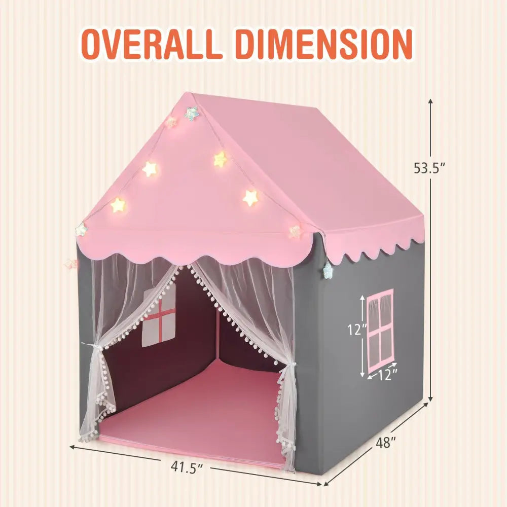 Kids Playhouse Tent with Star Lights and Mat-Pink - Pink - Play Tents & Playhouse