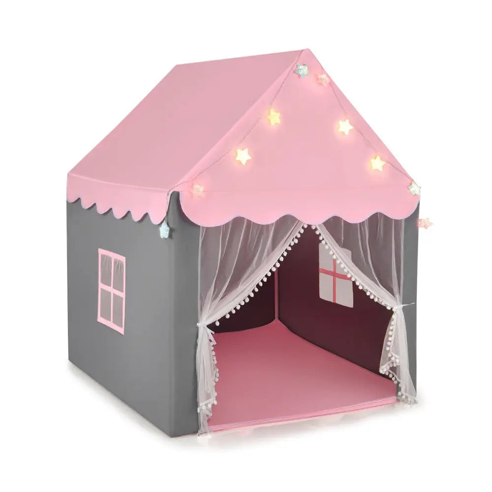 Kids Playhouse Tent with Star Lights and Mat-Pink - Pink - Play Tents & Playhouse