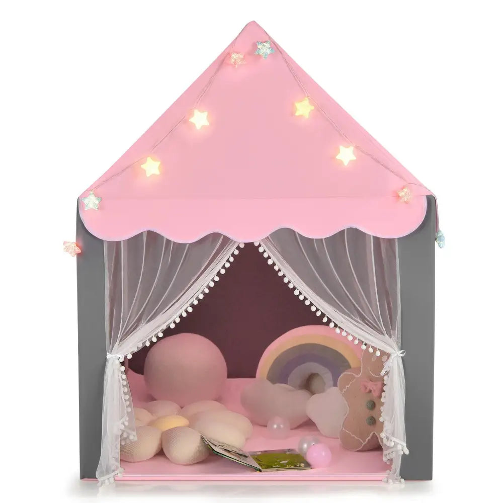 Kids Playhouse Tent with Star Lights and Mat-Pink - Pink - Play Tents & Playhouse