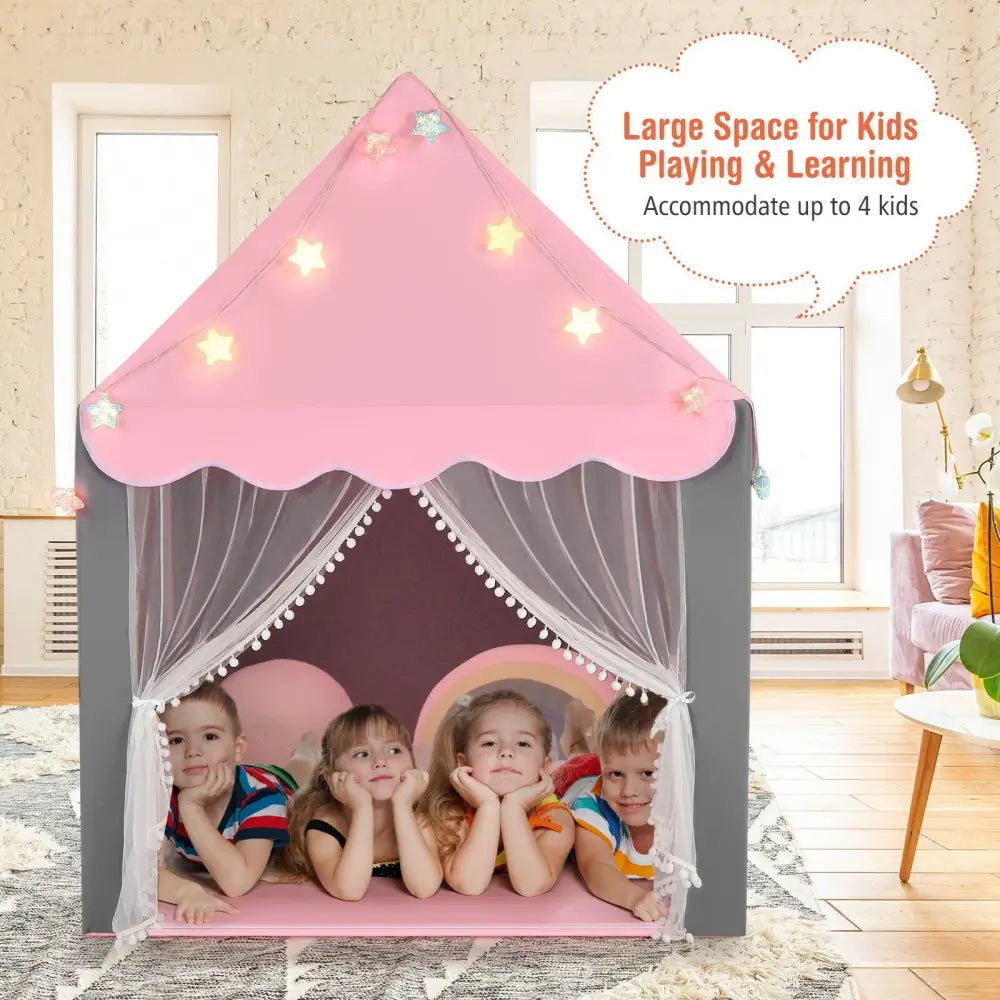 Kids Playhouse Tent with Star Lights and Mat-Pink - Pink - Play Tents & Playhouse