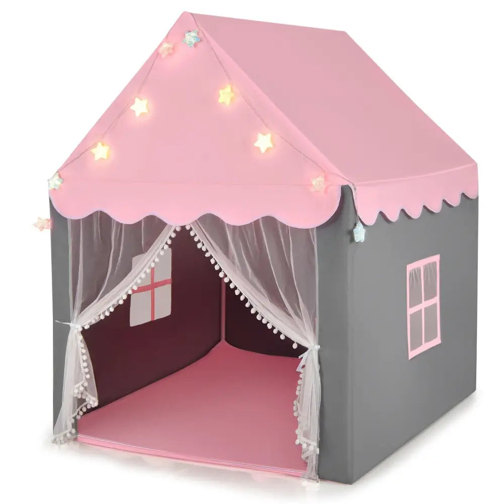 Kids Playhouse Tent with Star Lights and Mat-Pink - Pink - Play Tents & Playhouse