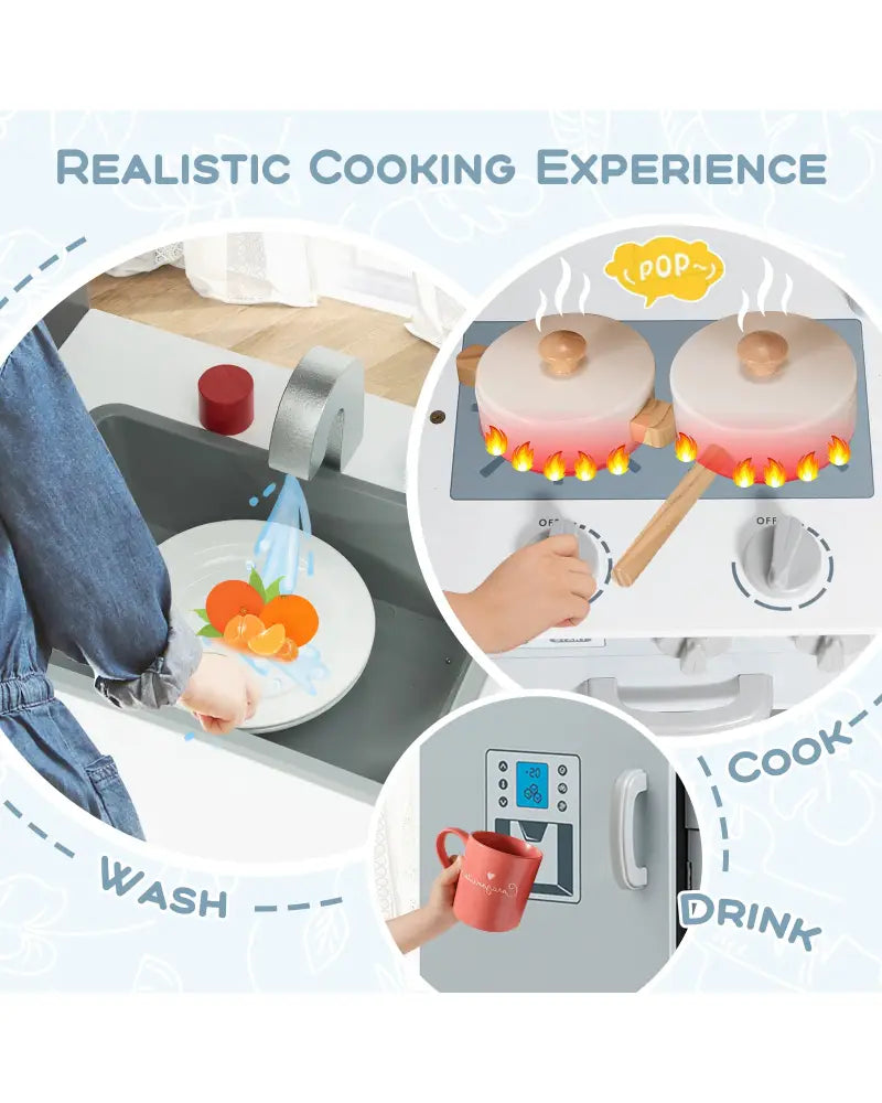 Kids Pretend Play Kitchen Cooking Set with Simulated Sound - Gray - Play Kitchen Sets